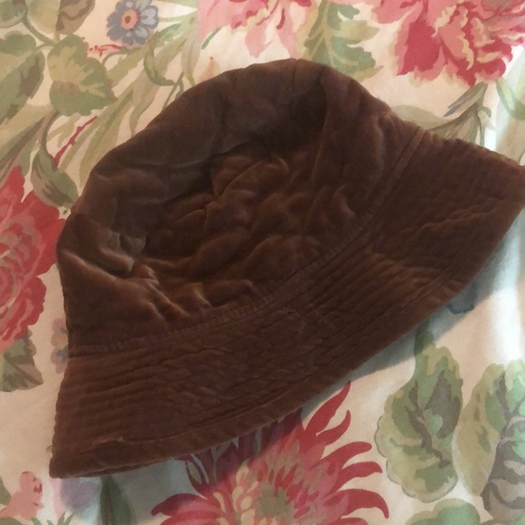 Vtg 60s Velvet Bucket Hat Size M/L Quilted Brown Velvet Fully Lined HONG KONG - Picture 6 of 14